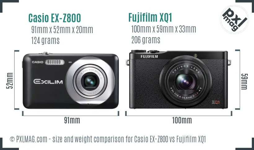 Casio EX-Z800 vs Fujifilm XQ1 size comparison