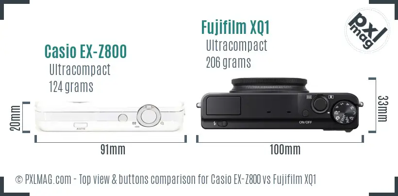 Casio EX-Z800 vs Fujifilm XQ1 top view buttons comparison
