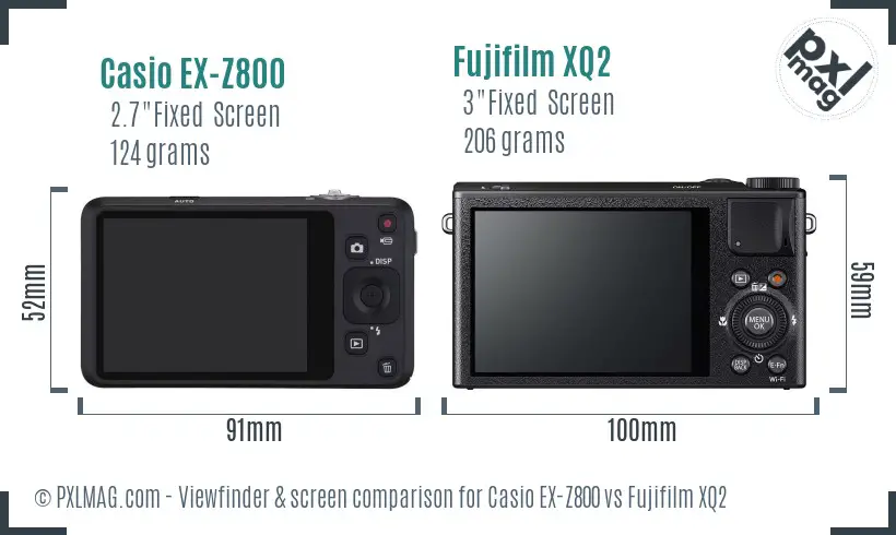 Casio EX-Z800 vs Fujifilm XQ2 Screen and Viewfinder comparison