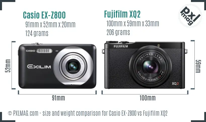 Casio EX-Z800 vs Fujifilm XQ2 size comparison