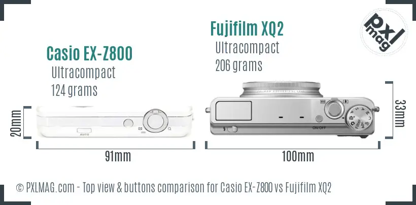 Casio EX-Z800 vs Fujifilm XQ2 top view buttons comparison