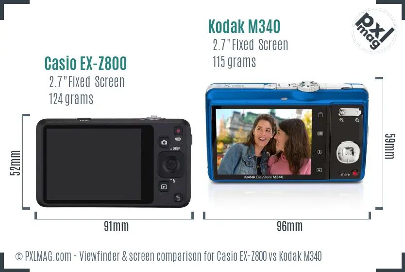Casio EX-Z800 vs Kodak M340 Screen and Viewfinder comparison