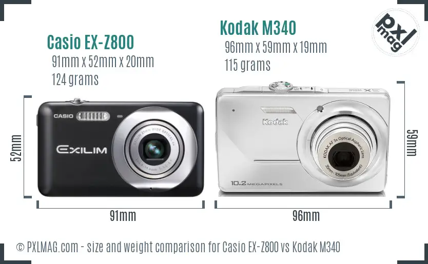 Casio EX-Z800 vs Kodak M340 size comparison