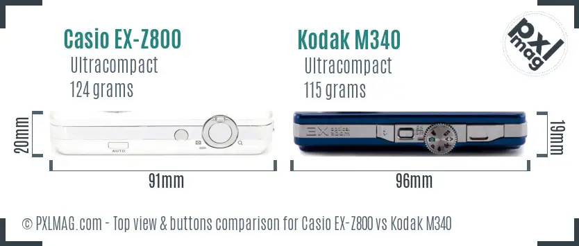 Casio EX-Z800 vs Kodak M340 top view buttons comparison