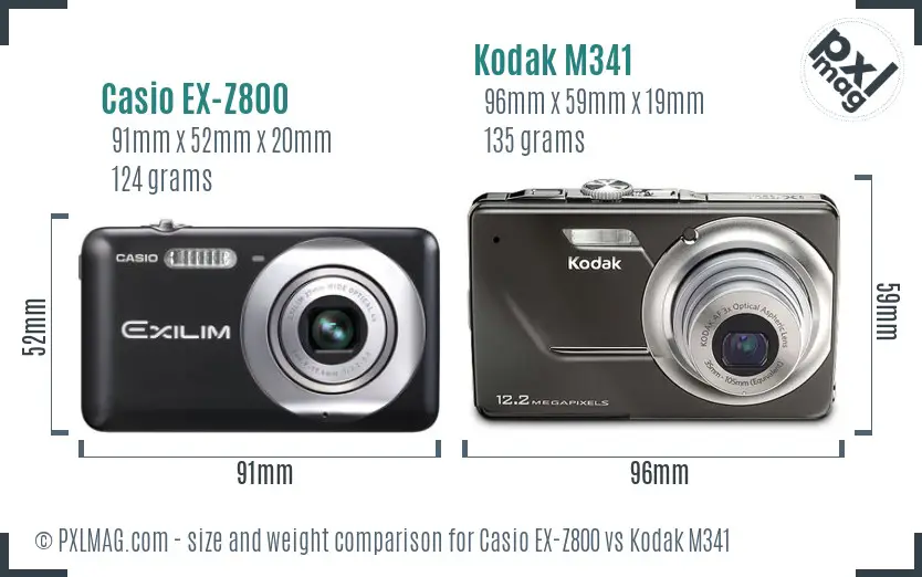 Casio EX-Z800 vs Kodak M341 size comparison