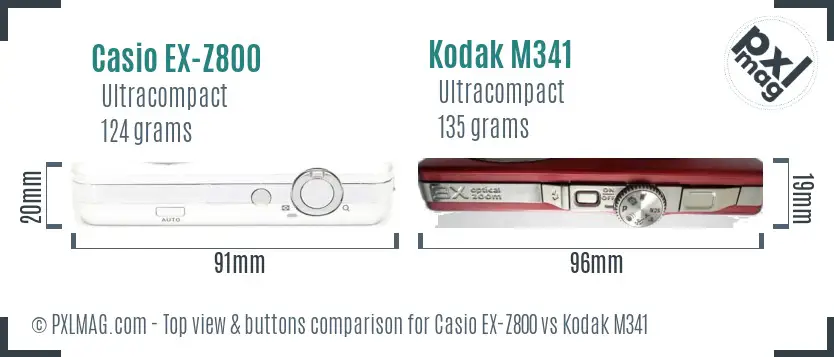 Casio EX-Z800 vs Kodak M341 top view buttons comparison