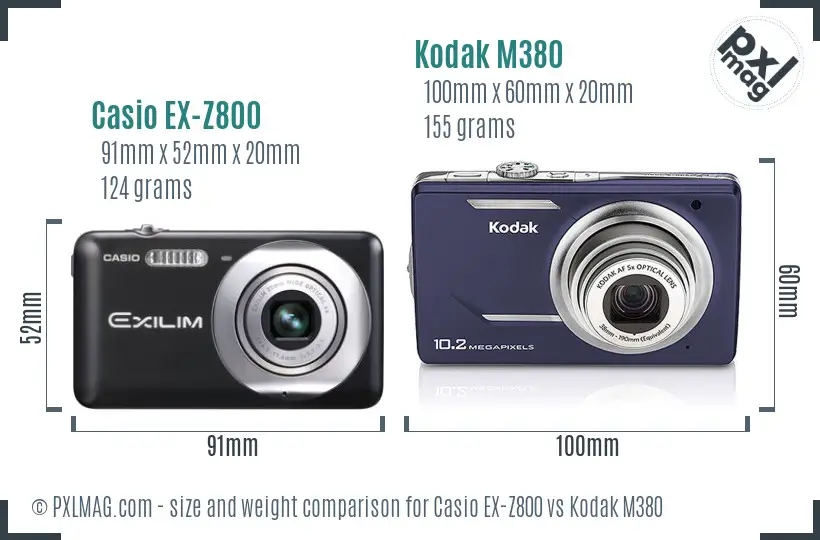 Casio EX-Z800 vs Kodak M380 size comparison