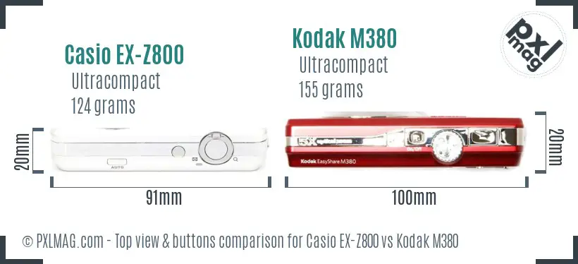 Casio EX-Z800 vs Kodak M380 top view buttons comparison