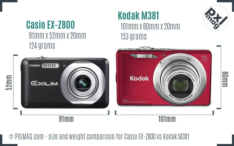 Casio EX-Z800 vs Kodak M381 size comparison