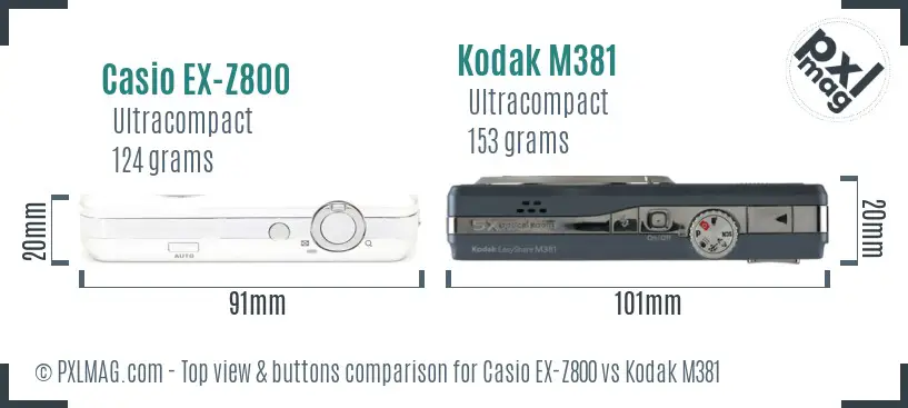 Casio EX-Z800 vs Kodak M381 top view buttons comparison