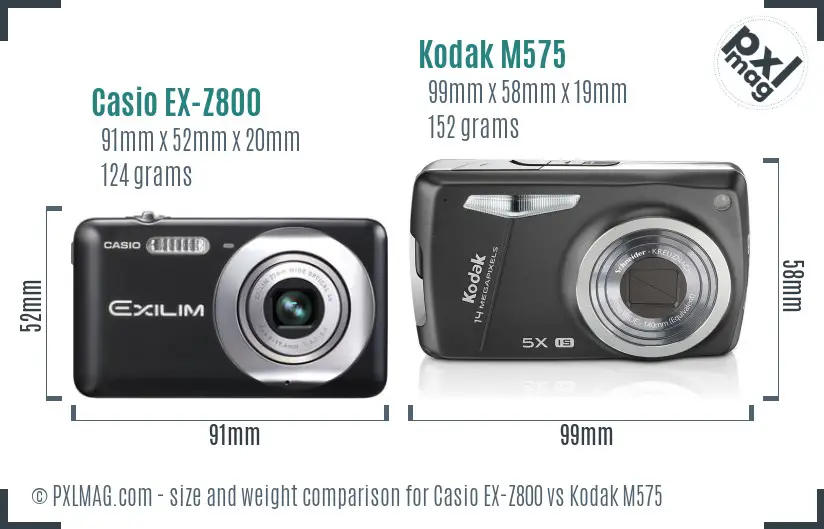 Casio EX-Z800 vs Kodak M575 size comparison