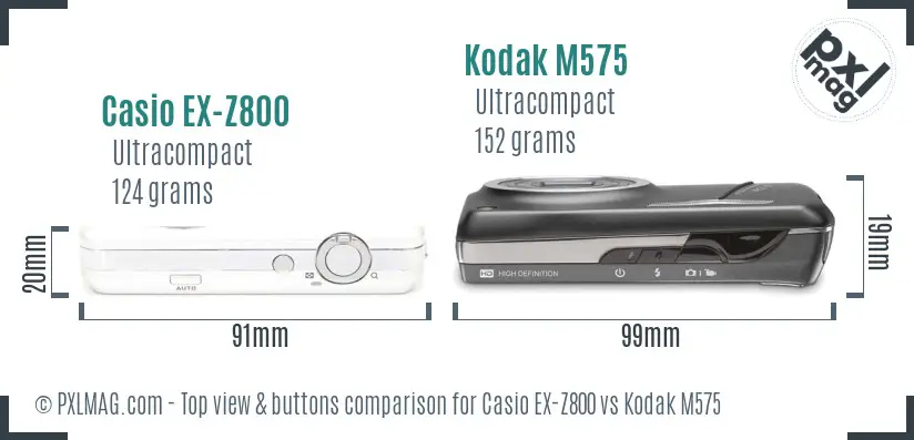 Casio EX-Z800 vs Kodak M575 top view buttons comparison