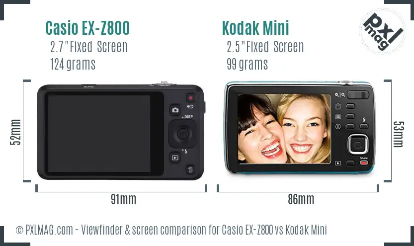 Casio EX-Z800 vs Kodak Mini Screen and Viewfinder comparison Casio EX-Z800 vs Kodak Mini Screen and Viewfinder comparison