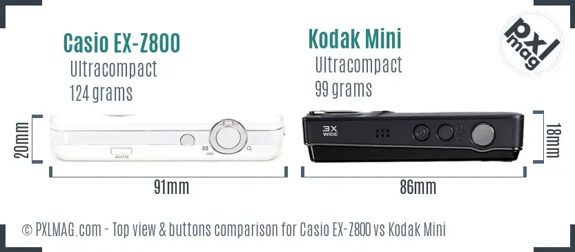 Casio EX-Z800 vs Kodak Mini top view buttons comparison Casio EX-Z800 vs Kodak Mini top view buttons comparison