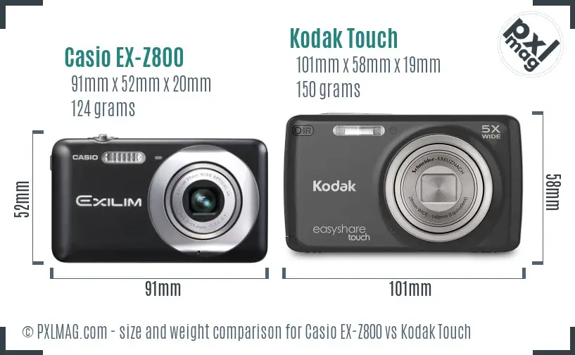 Casio EX-Z800 vs Kodak Touch size comparison