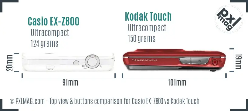 Casio EX-Z800 vs Kodak Touch top view buttons comparison