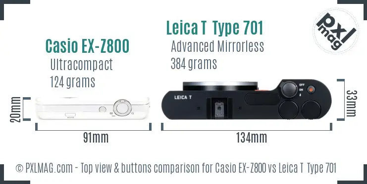 Casio EX-Z800 vs Leica T  Type 701 top view buttons comparison