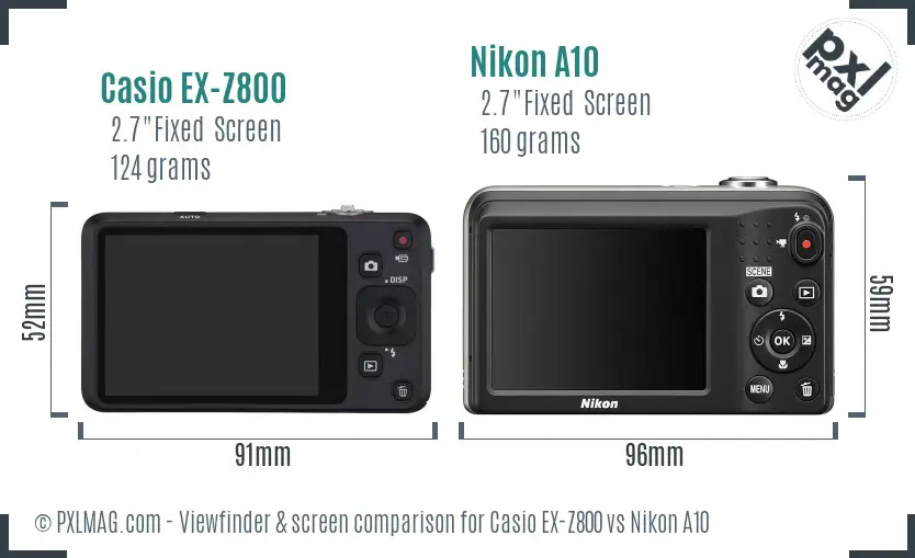 Casio EX-Z800 vs Nikon A10 Screen and Viewfinder comparison Casio EX-Z800 vs Nikon A10 Screen and Viewfinder comparison