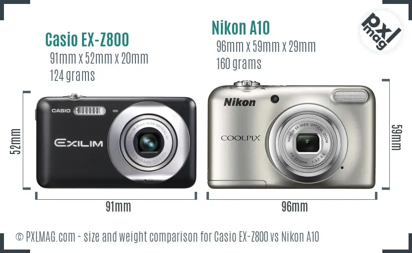 Casio EX-Z800 vs Nikon A10 size comparison Casio EX-Z800 vs Nikon A10 size comparison