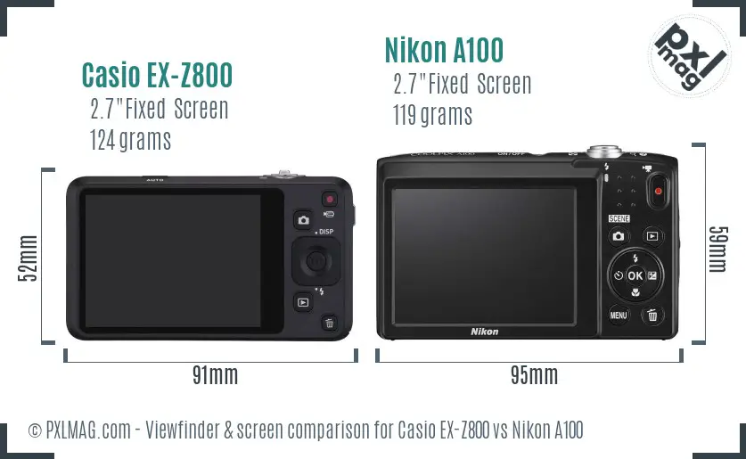 Casio EX-Z800 vs Nikon A100 Screen and Viewfinder comparison