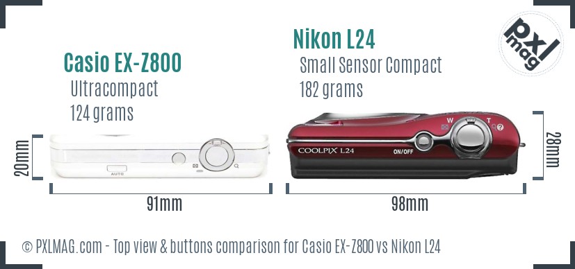 Casio EX-Z800 vs Nikon L24 top view buttons comparison