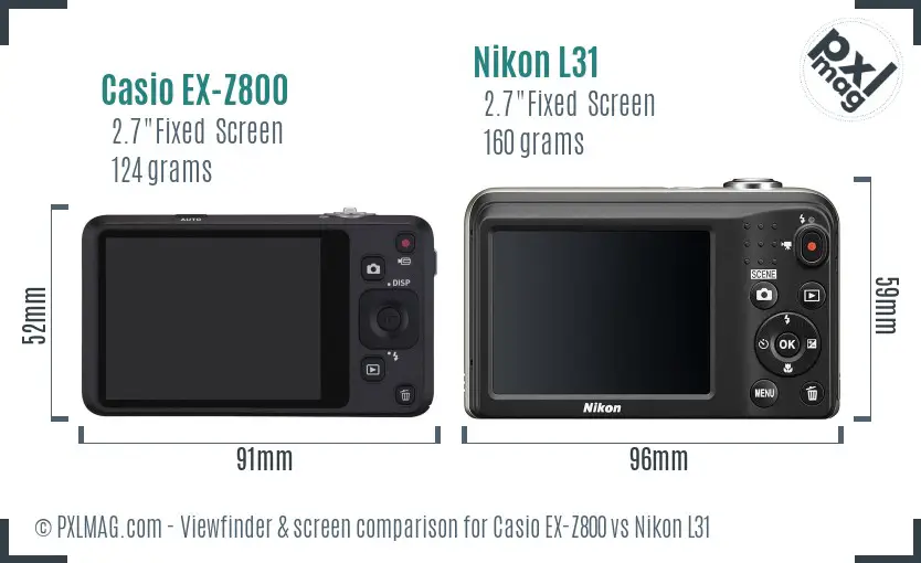 Casio EX-Z800 vs Nikon L31 Screen and Viewfinder comparison