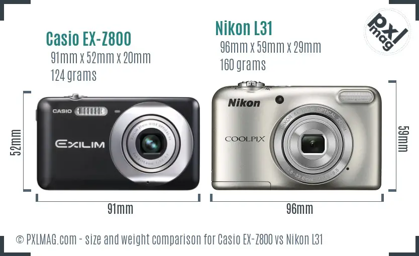 Casio EX-Z800 vs Nikon L31 size comparison