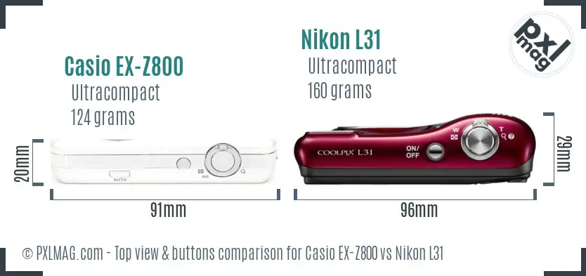 Casio EX-Z800 vs Nikon L31 top view buttons comparison