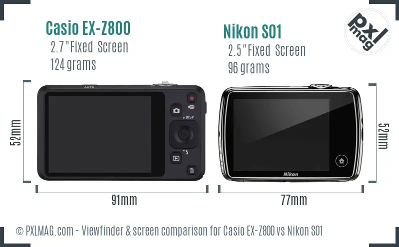 Casio EX-Z800 vs Nikon S01 Screen and Viewfinder comparison