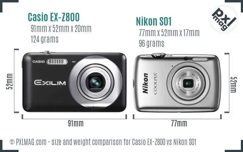 Casio EX-Z800 vs Nikon S01 size comparison