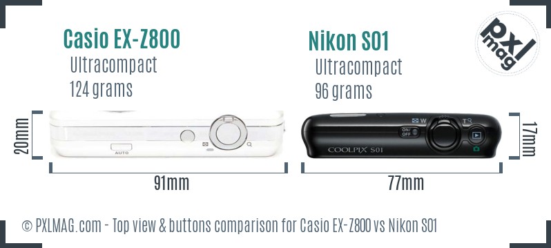 Casio EX-Z800 vs Nikon S01 top view buttons comparison