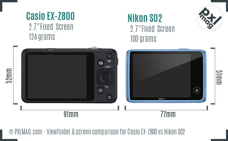 Casio EX-Z800 vs Nikon S02 Screen and Viewfinder comparison