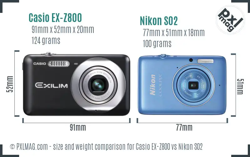 Casio EX-Z800 vs Nikon S02 size comparison