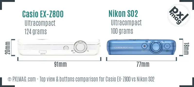 Casio EX-Z800 vs Nikon S02 top view buttons comparison