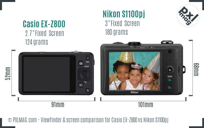 Casio EX-Z800 vs Nikon S1100pj Screen and Viewfinder comparison