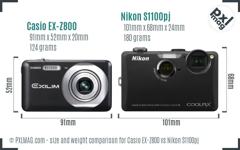 Casio EX-Z800 vs Nikon S1100pj size comparison