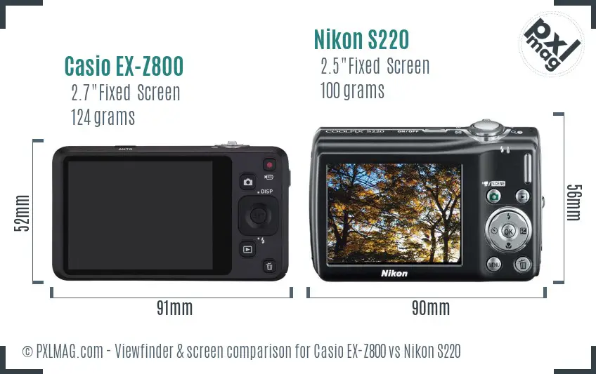 Casio EX-Z800 vs Nikon S220 Screen and Viewfinder comparison