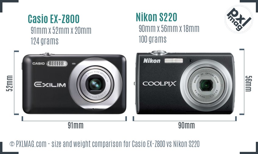 Casio EX-Z800 vs Nikon S220 size comparison