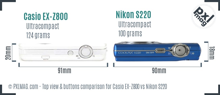 Casio EX-Z800 vs Nikon S220 top view buttons comparison