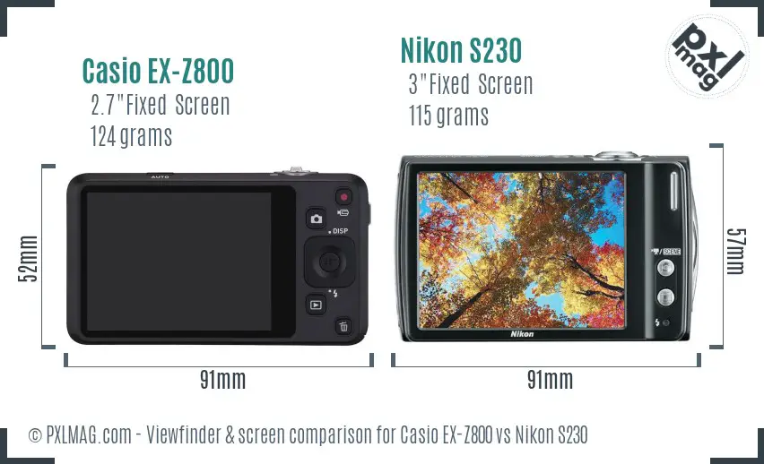 Casio EX-Z800 vs Nikon S230 Screen and Viewfinder comparison