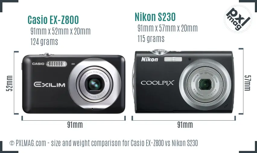 Casio EX-Z800 vs Nikon S230 size comparison