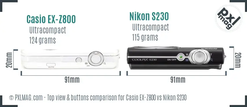 Casio EX-Z800 vs Nikon S230 top view buttons comparison