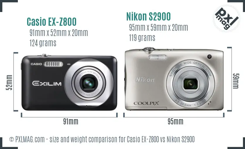 Casio EX-Z800 vs Nikon S2900 size comparison