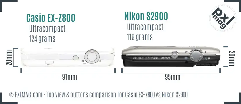 Casio EX-Z800 vs Nikon S2900 top view buttons comparison