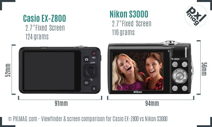 Casio EX-Z800 vs Nikon S3000 Screen and Viewfinder comparison