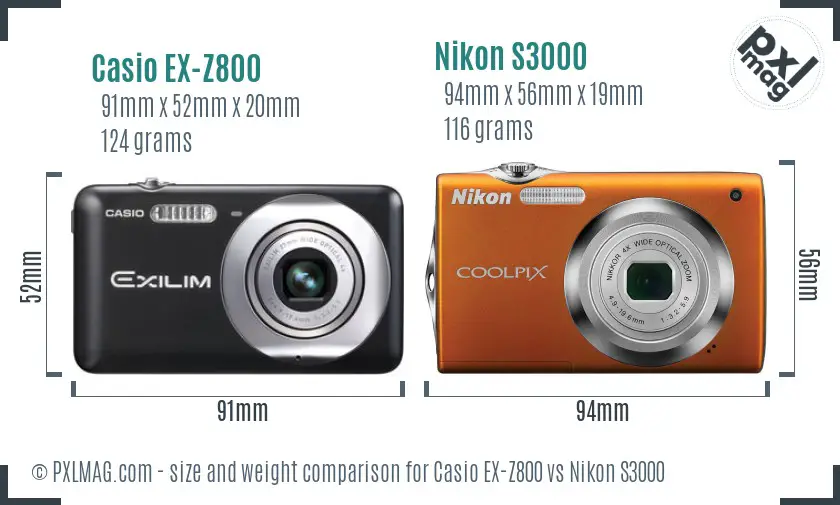 Casio EX-Z800 vs Nikon S3000 size comparison