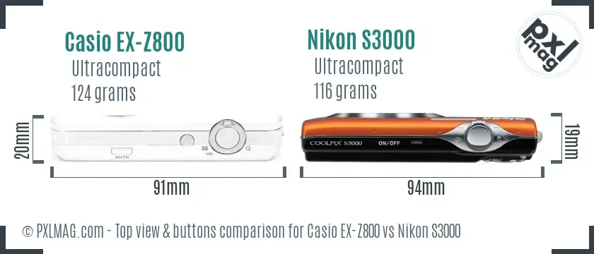 Casio EX-Z800 vs Nikon S3000 top view buttons comparison