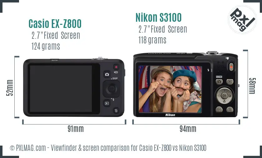 Casio EX-Z800 vs Nikon S3100 Screen and Viewfinder comparison