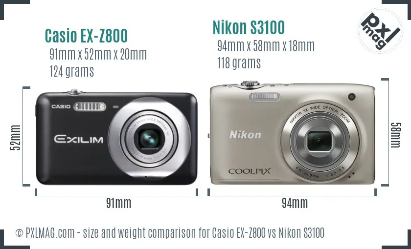 Casio EX-Z800 vs Nikon S3100 size comparison