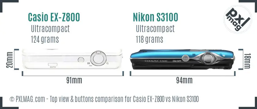 Casio EX-Z800 vs Nikon S3100 top view buttons comparison